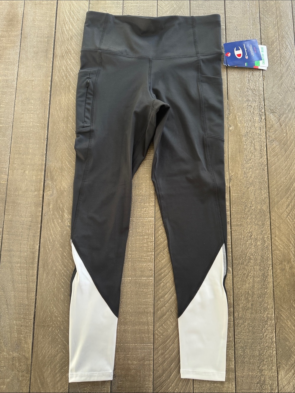 Champion Black and White Women's Performance Leggings with Zip Pocket